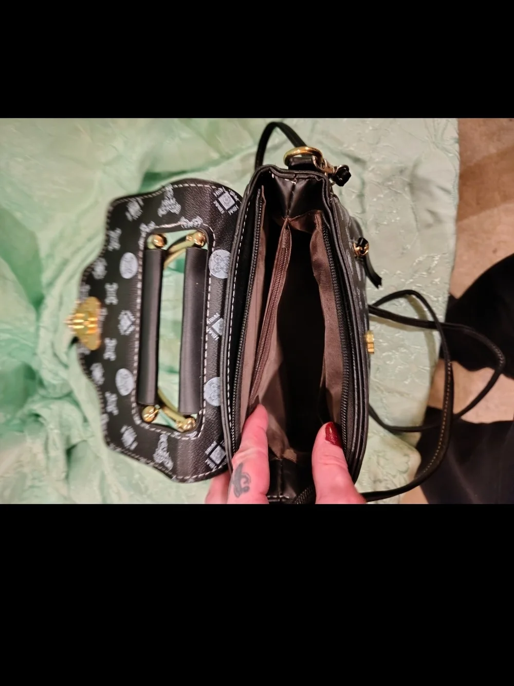 Black Heart Emblem Mini Satchel Handbag